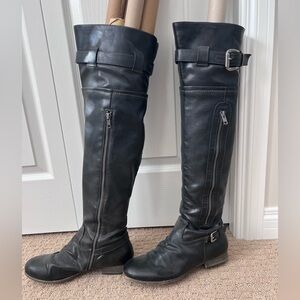Bakers Tall Black Leather Riding Boots with Side Zippers